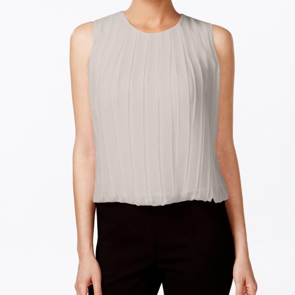 NWT Calvin Klein Pleated Sleeveless Taupe Blouse, Size M